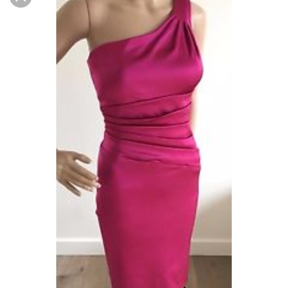 One shoulder  cocktail dress w/ waistline pleating